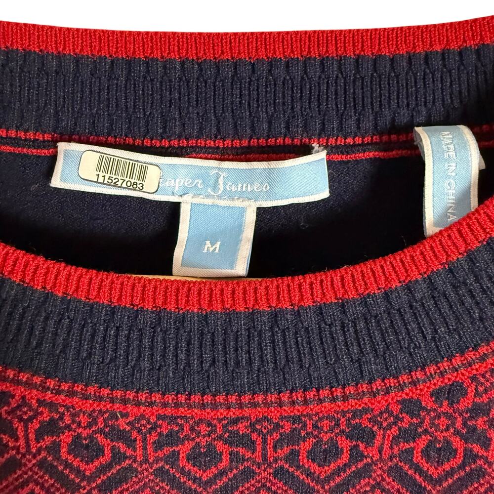 Draper James Magnolia Navy Red Fit & Flare Knit Short Sleeve Sweater Dress Sz M - Picture 6 of 15
